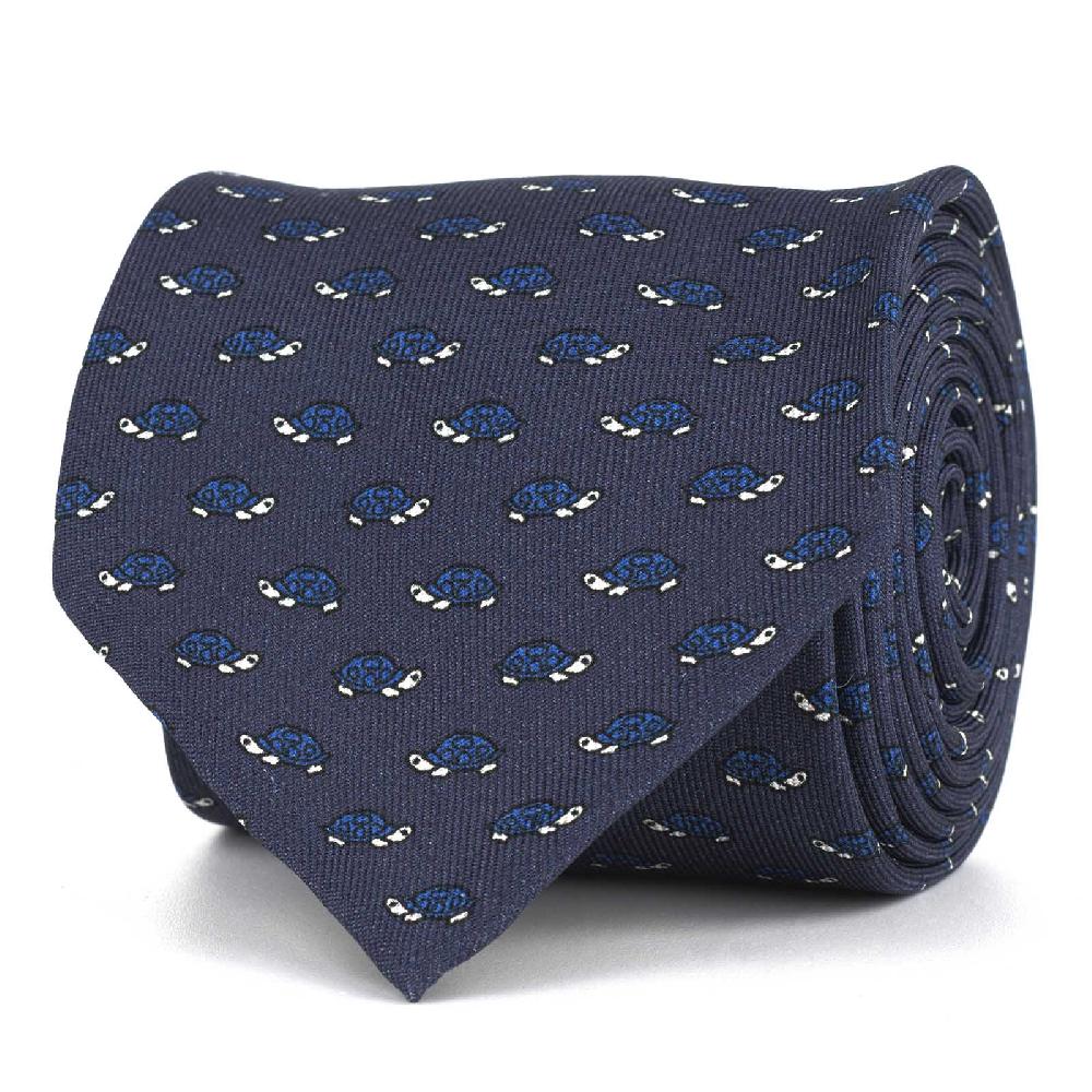 Rubinacci Cravatta in twill di seta con stampa tartaruga blu