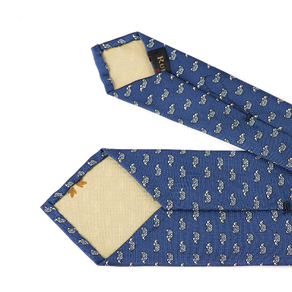 Rubinacci Cravatta In Twill Di Seta Con Stampa Tartaruga Celeste