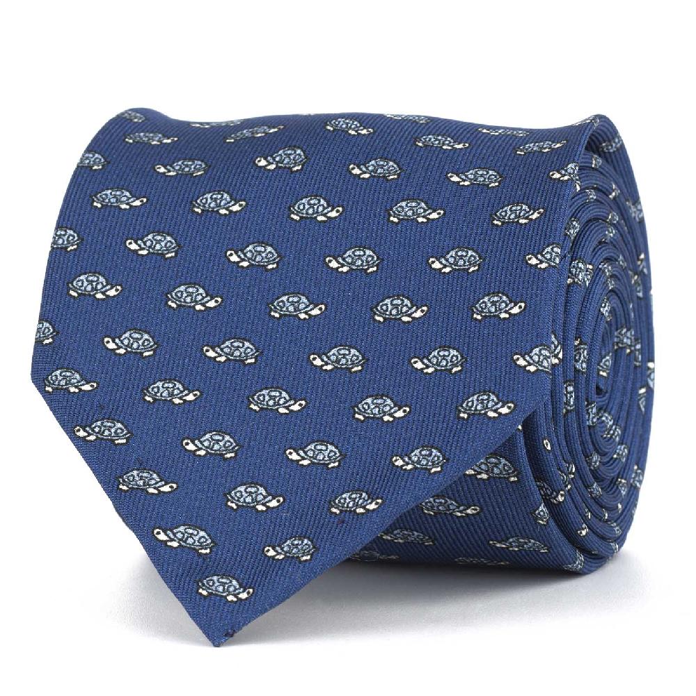 Rubinacci Cravatta in twill di seta con stampa tartaruga celeste