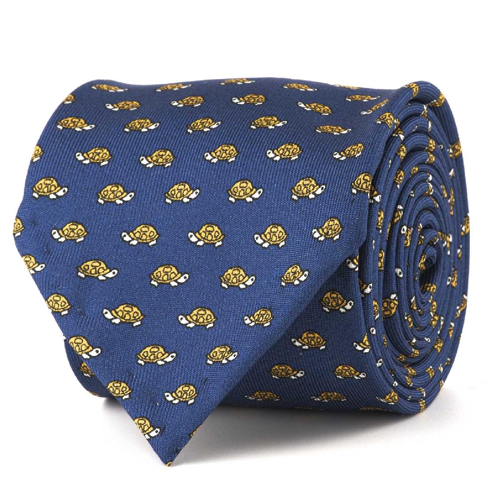 Rubinacci Cravatta in twill di seta con stampa tartaruga gialla