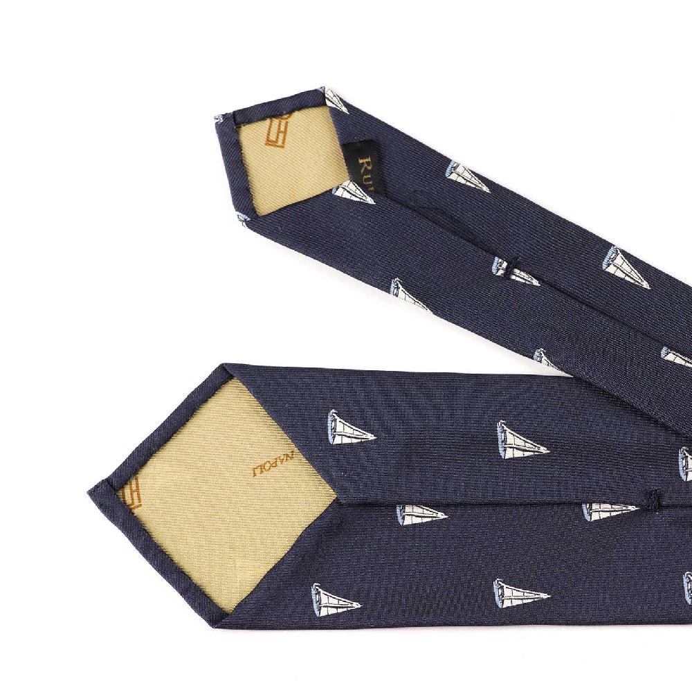 Rubinacci Cravatta In Twill Di Seta Con Stampa Vela Azzurra