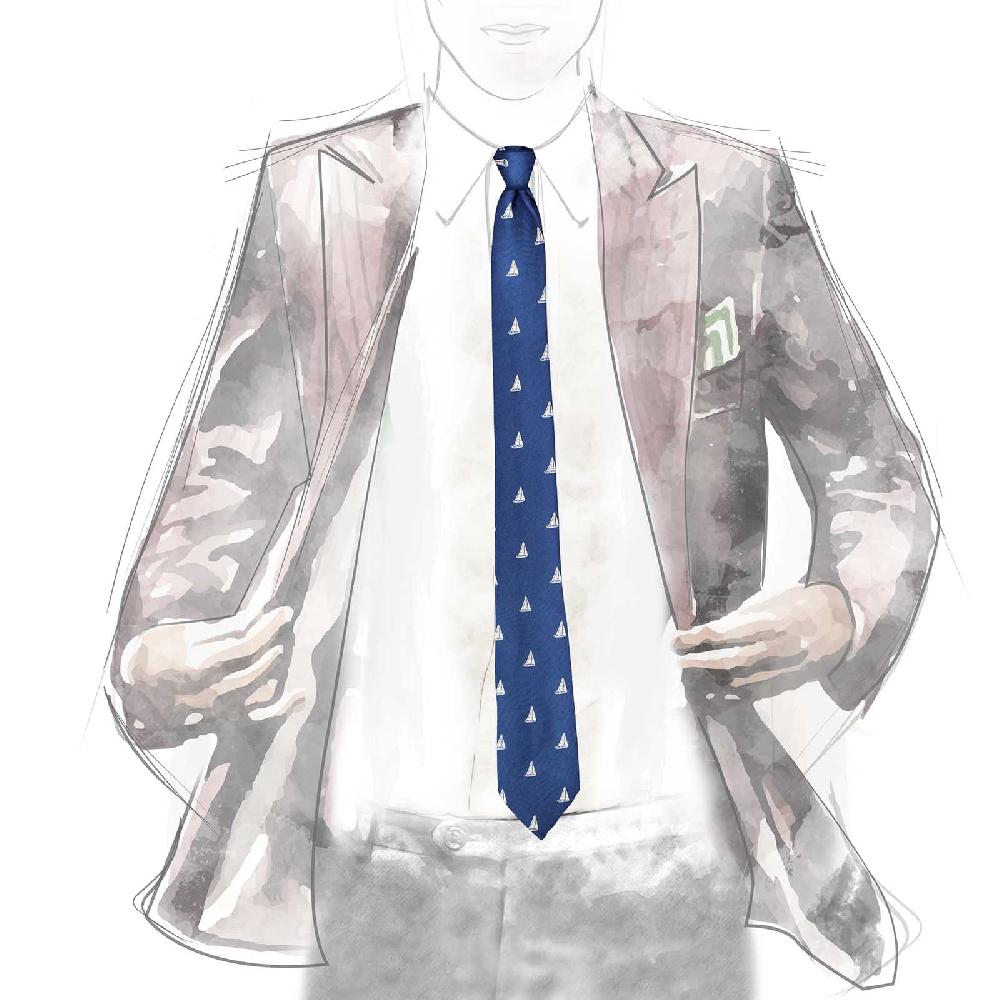 Rubinacci Cravatta In Twill Di Seta Con Stampa Vela Celeste