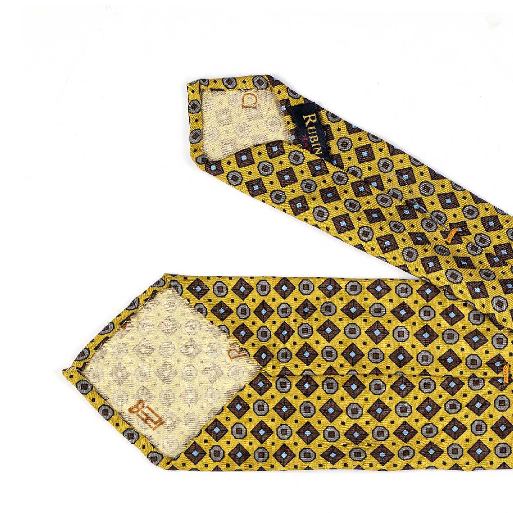Rubinacci Cravatta In Twill Di Seta Gialla Con Stampa Geometrica