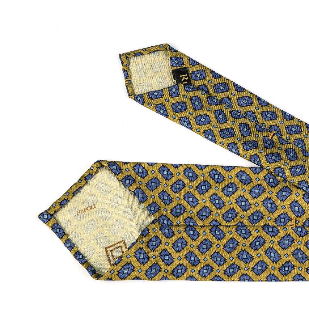 Rubinacci Cravatta In Twill Di Seta Gialla Con Stampa Geometrica