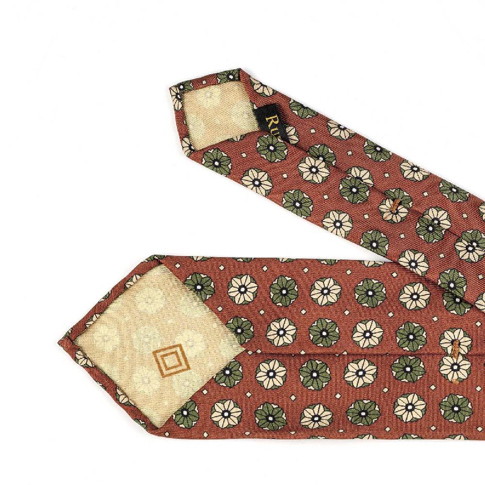 Rubinacci Cravatta In Twill Di Seta Mattone Con Stampa Floreale