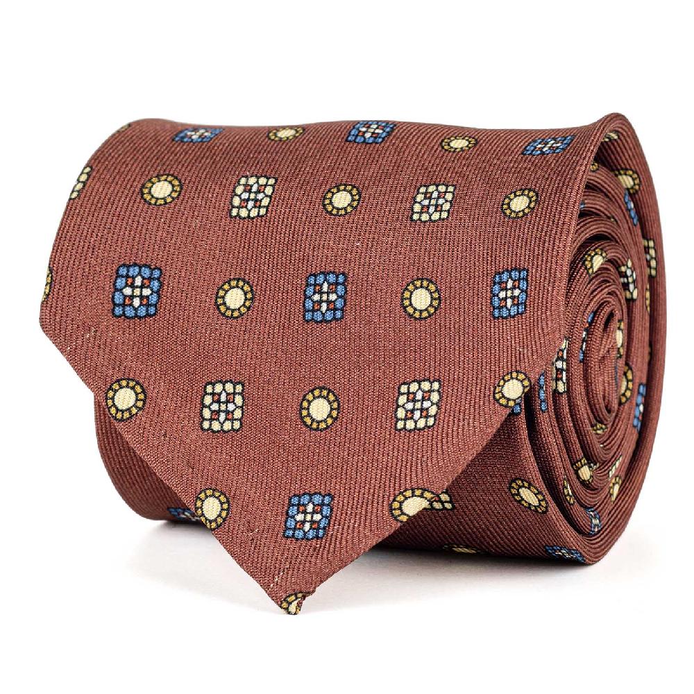 Rubinacci Cravatta in twill di seta mattone con stampa floreale