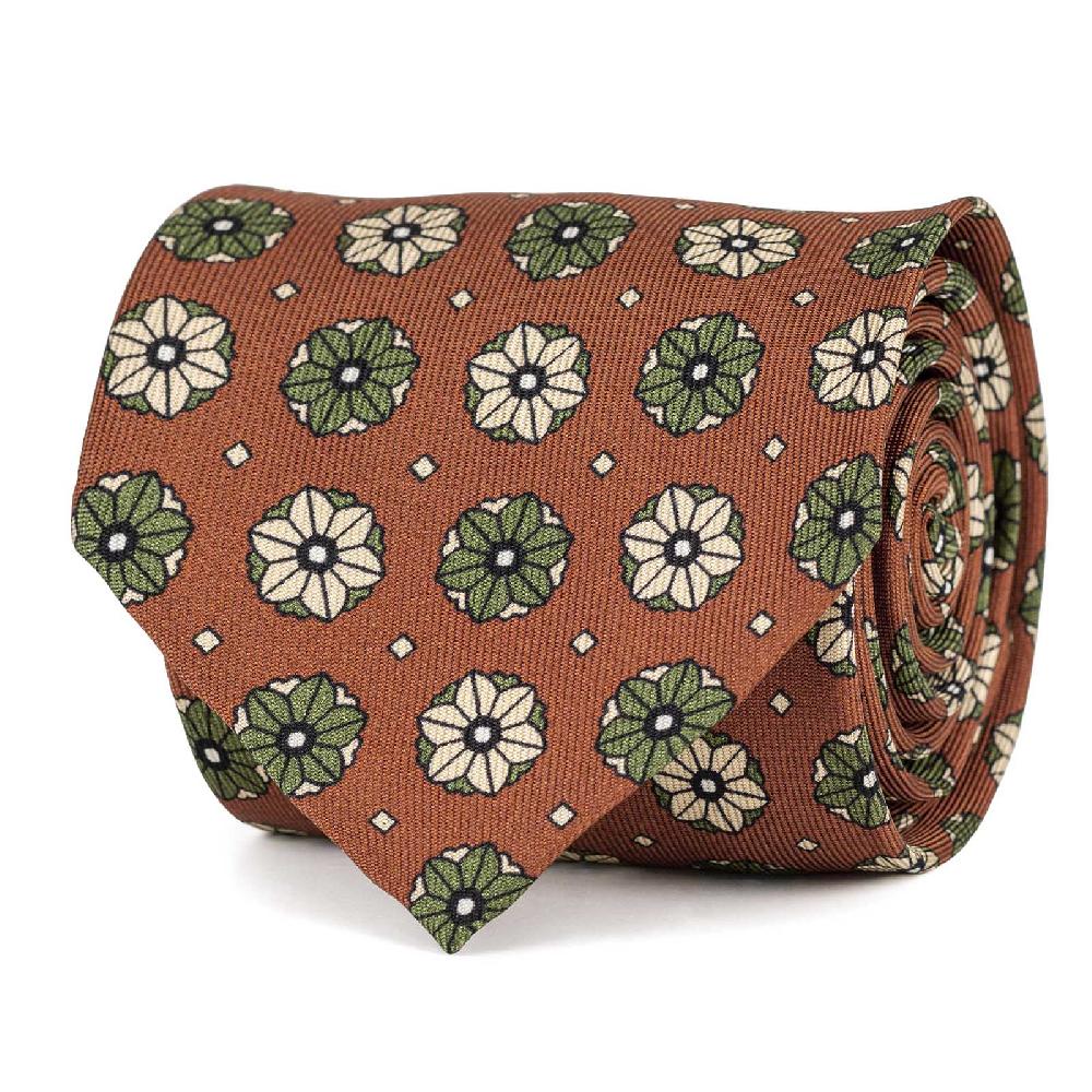 Rubinacci Cravatta in twill di seta mattone con stampa floreale