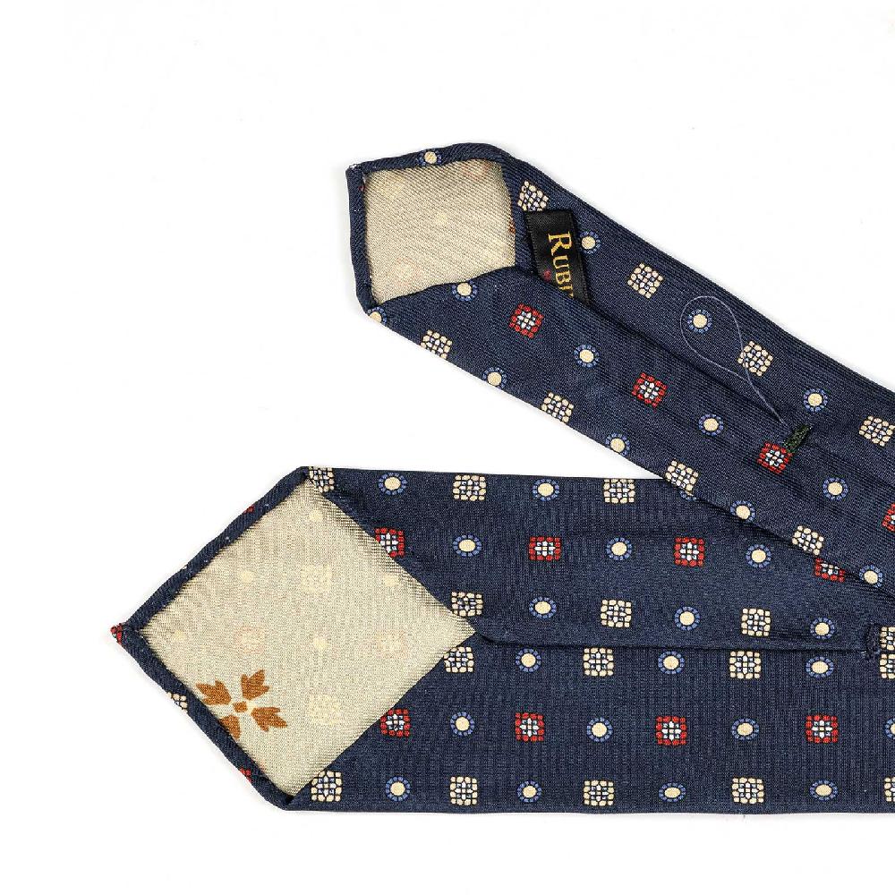 Rubinacci Cravatta In Twill Di Seta Navy Blu Con Stampa Geometrica