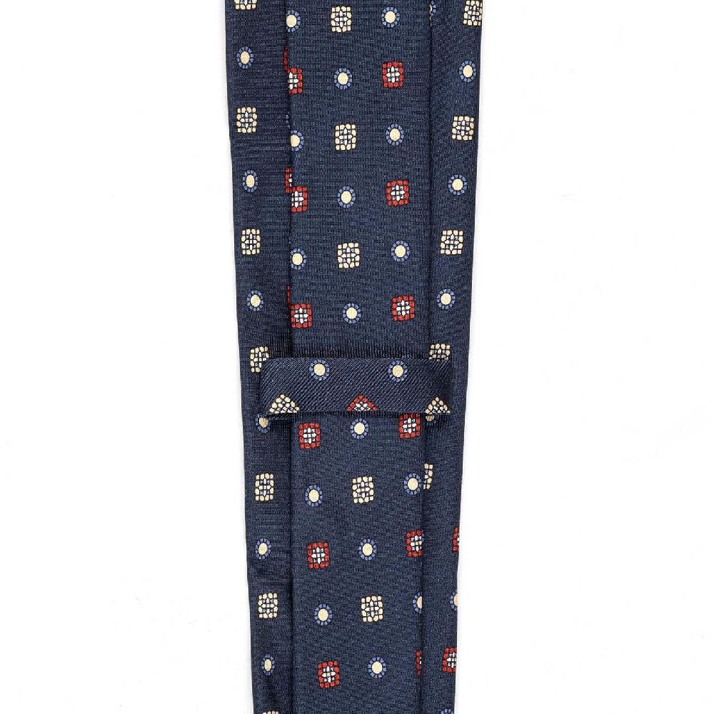 Rubinacci Cravatta In Twill Di Seta Navy Blu Con Stampa Geometrica