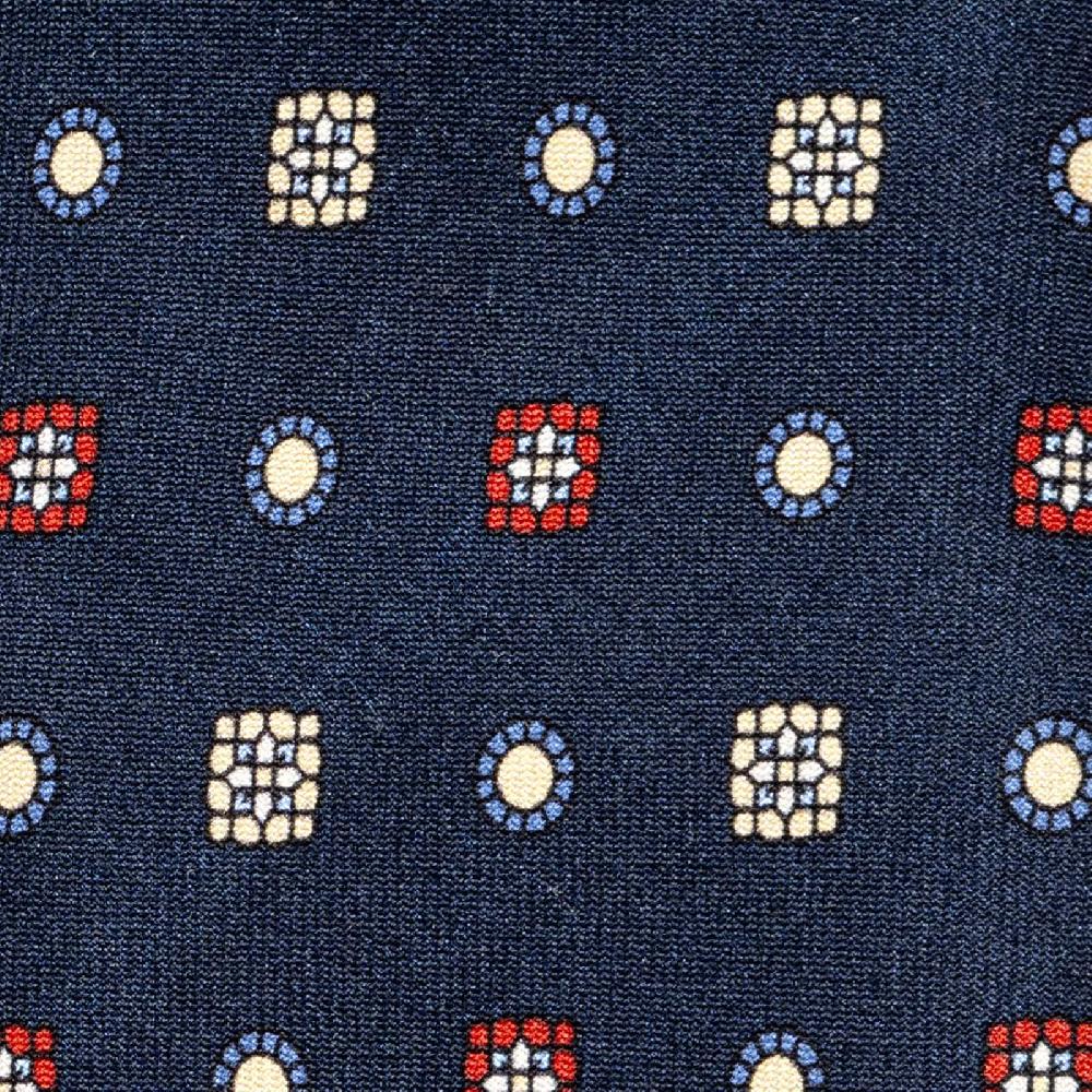 Rubinacci Cravatta In Twill Di Seta Navy Blu Con Stampa Geometrica
