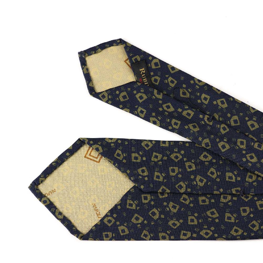 Rubinacci Cravatta In Twill Di Seta Navy Blu Con Stampa Geometrica