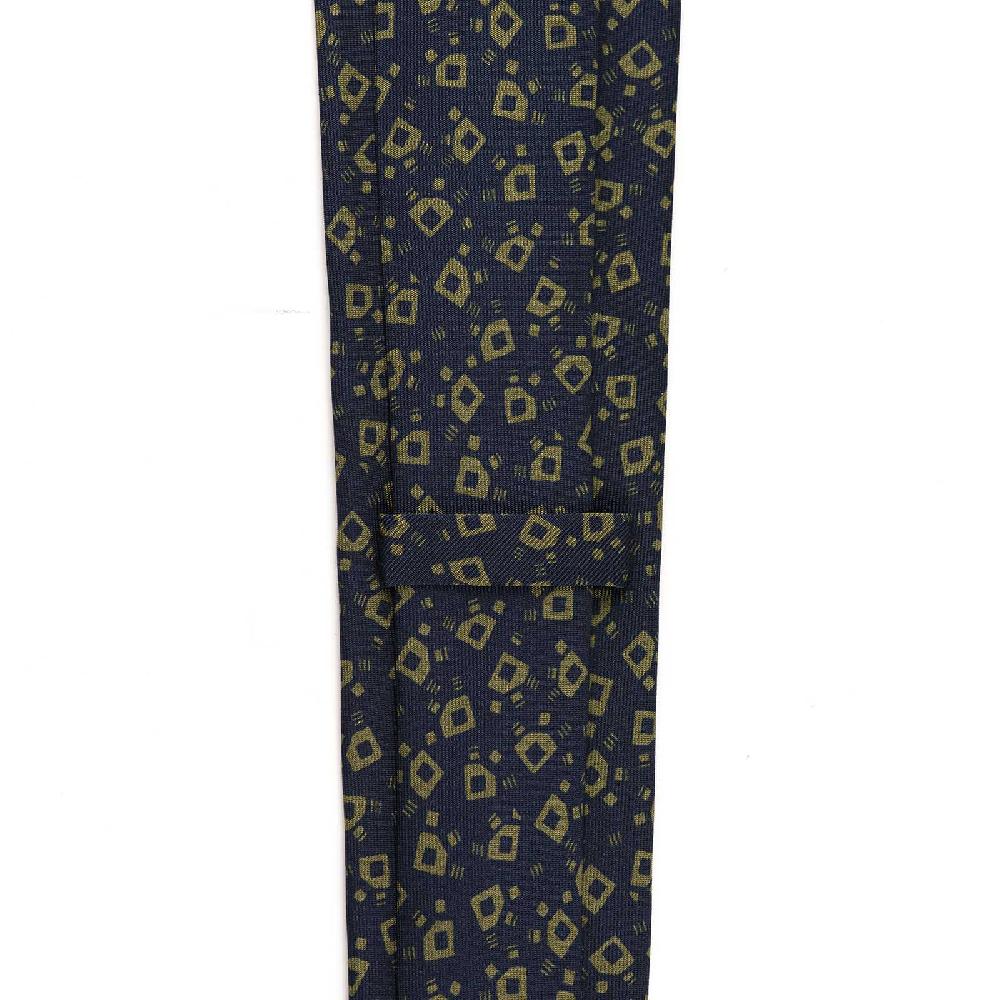 Rubinacci Cravatta In Twill Di Seta Navy Blu Con Stampa Geometrica
