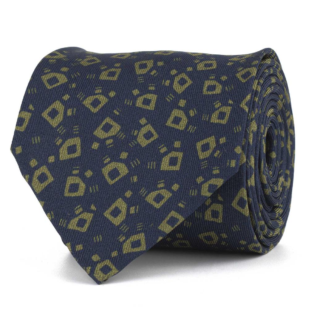 Rubinacci Cravatta in twill di seta navy blu con stampa geometrica