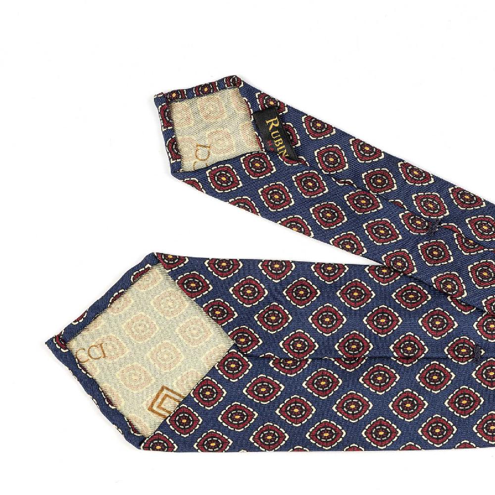 Rubinacci Cravatta In Twill Di Seta Navy Blu Con Stampa Geometrica