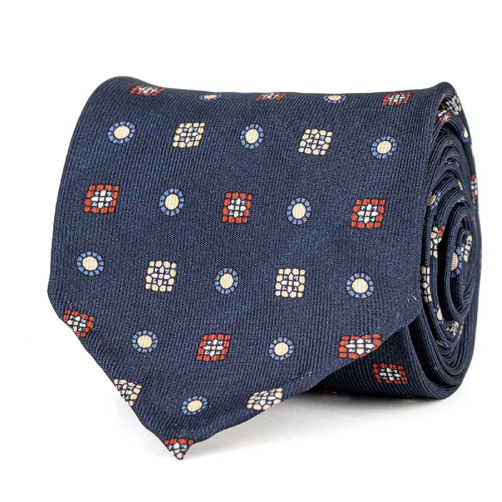 Rubinacci Cravatta in twill di seta navy blu con stampa geometrica