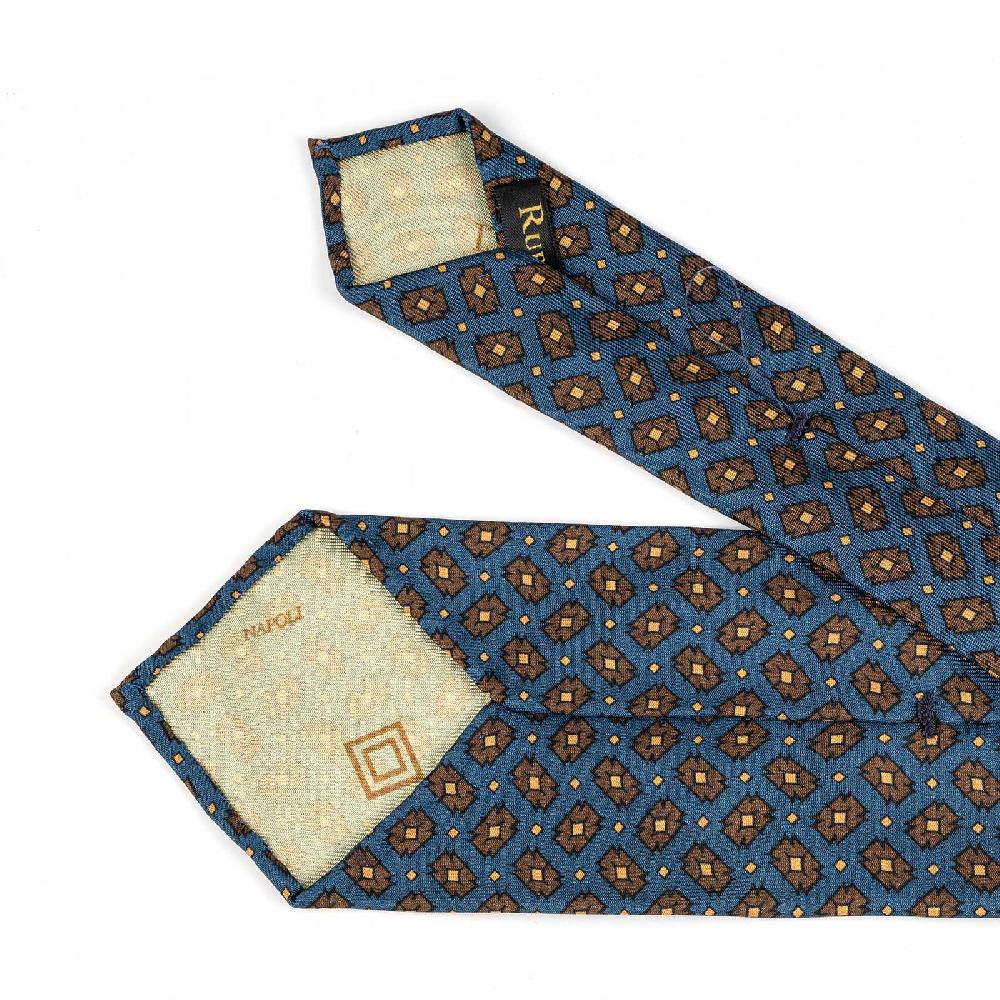 Rubinacci Cravatta In Twill Di Seta Ottanio Con Stampa Geometrica
