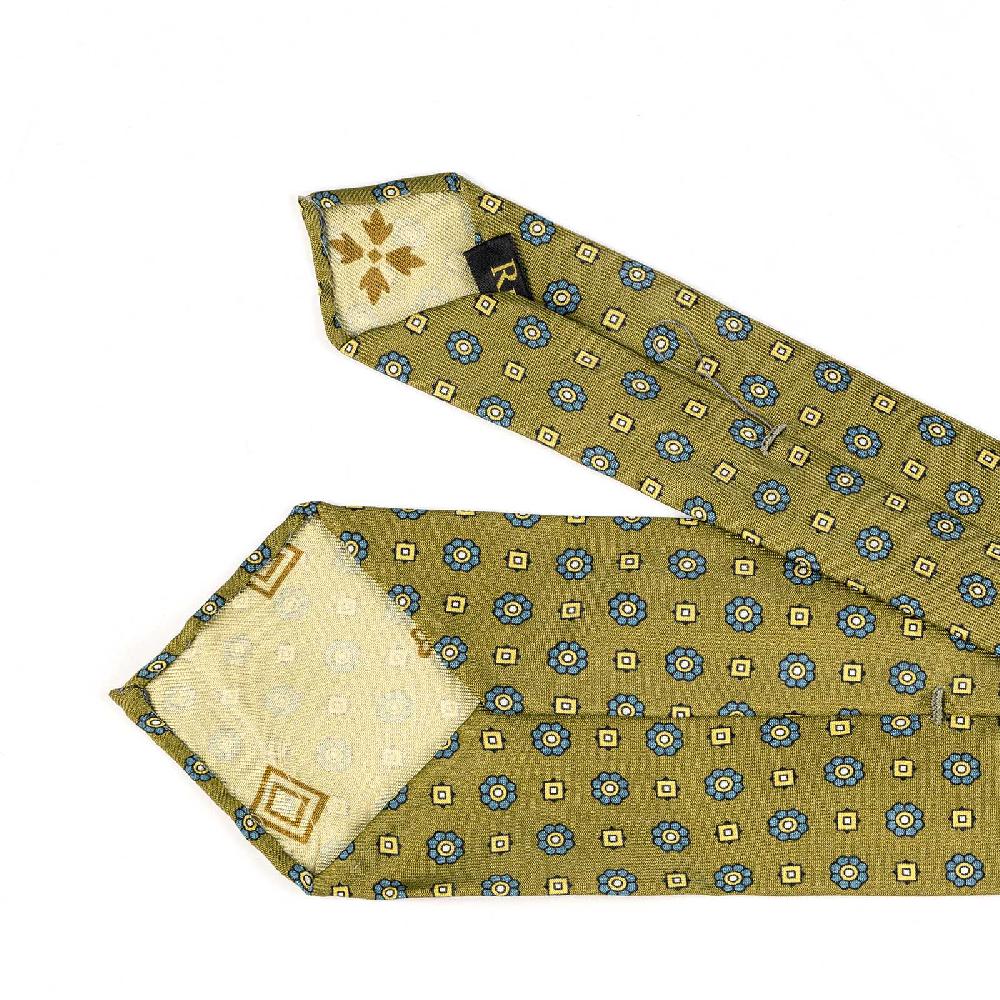 Rubinacci Cravatta In Twill Di Seta Senape Con Stampa Floreale