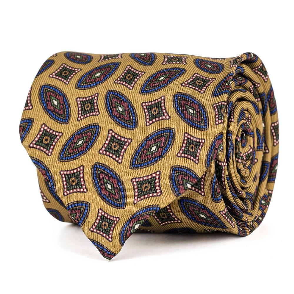 Rubinacci Cravatta in twill di seta senape con stampa geometrica