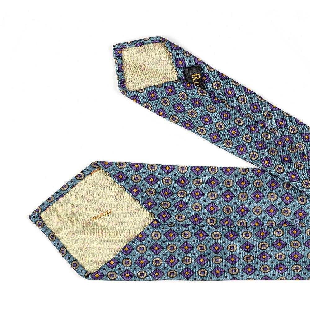 Rubinacci Cravatta In Twill Di Seta Turchese Con Stampa Geometrica