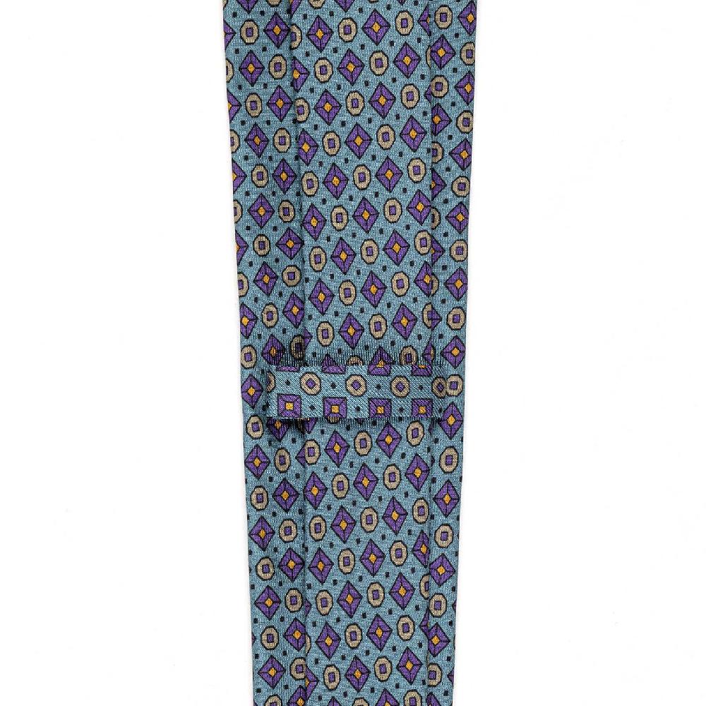Rubinacci Cravatta In Twill Di Seta Turchese Con Stampa Geometrica
