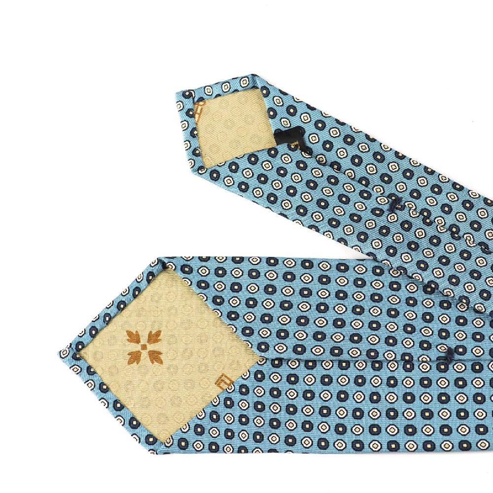 Rubinacci Cravatta In Twill Di Seta Turchese Con Stampa Geometrica