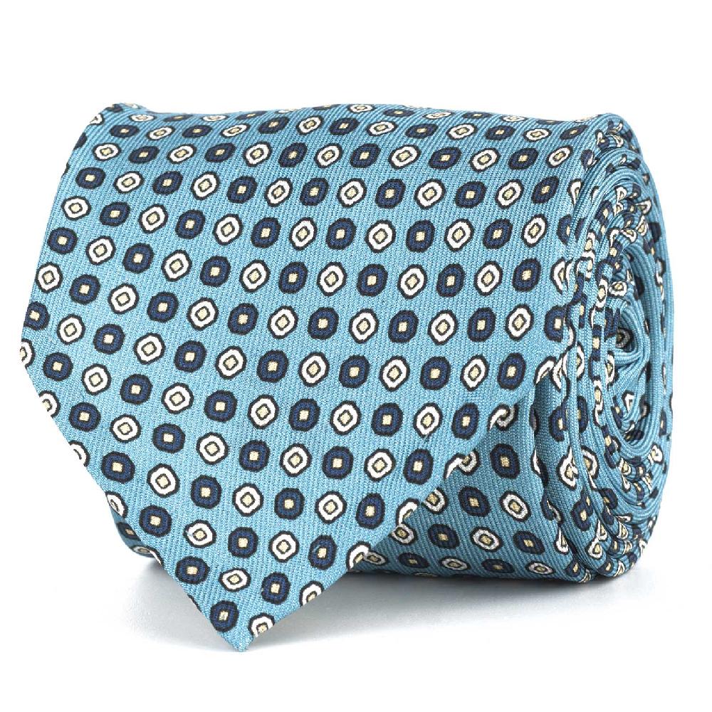 Rubinacci Cravatta in twill di seta turchese con stampa geometrica