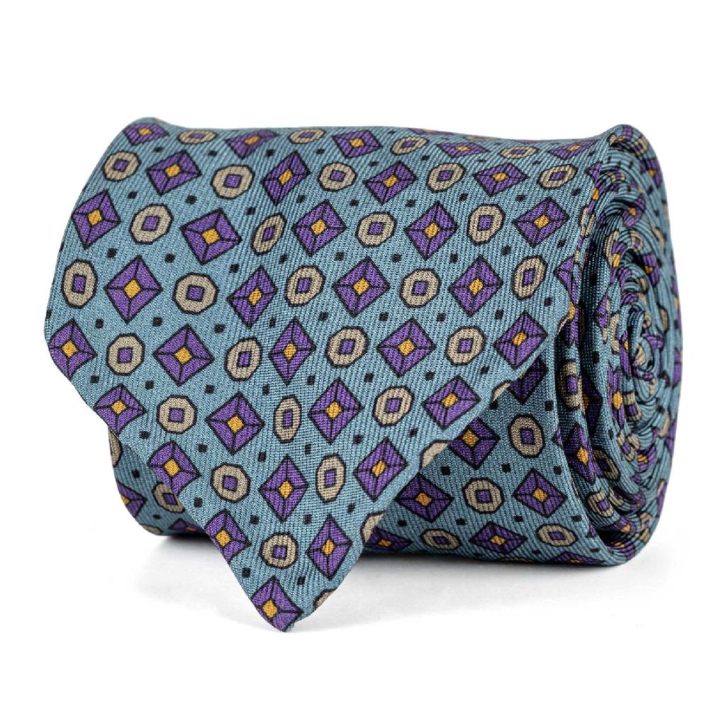Rubinacci Cravatta in twill di seta turchese con stampa geometrica