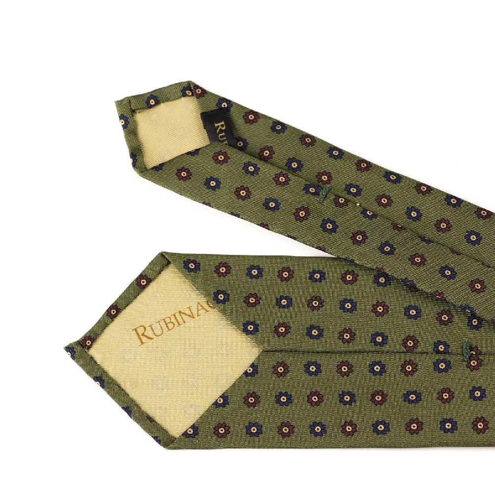 Rubinacci Cravatta In Twill Di Seta Verde Con Stampa Floreale