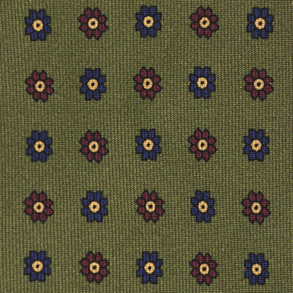 Rubinacci Cravatta In Twill Di Seta Verde Con Stampa Floreale