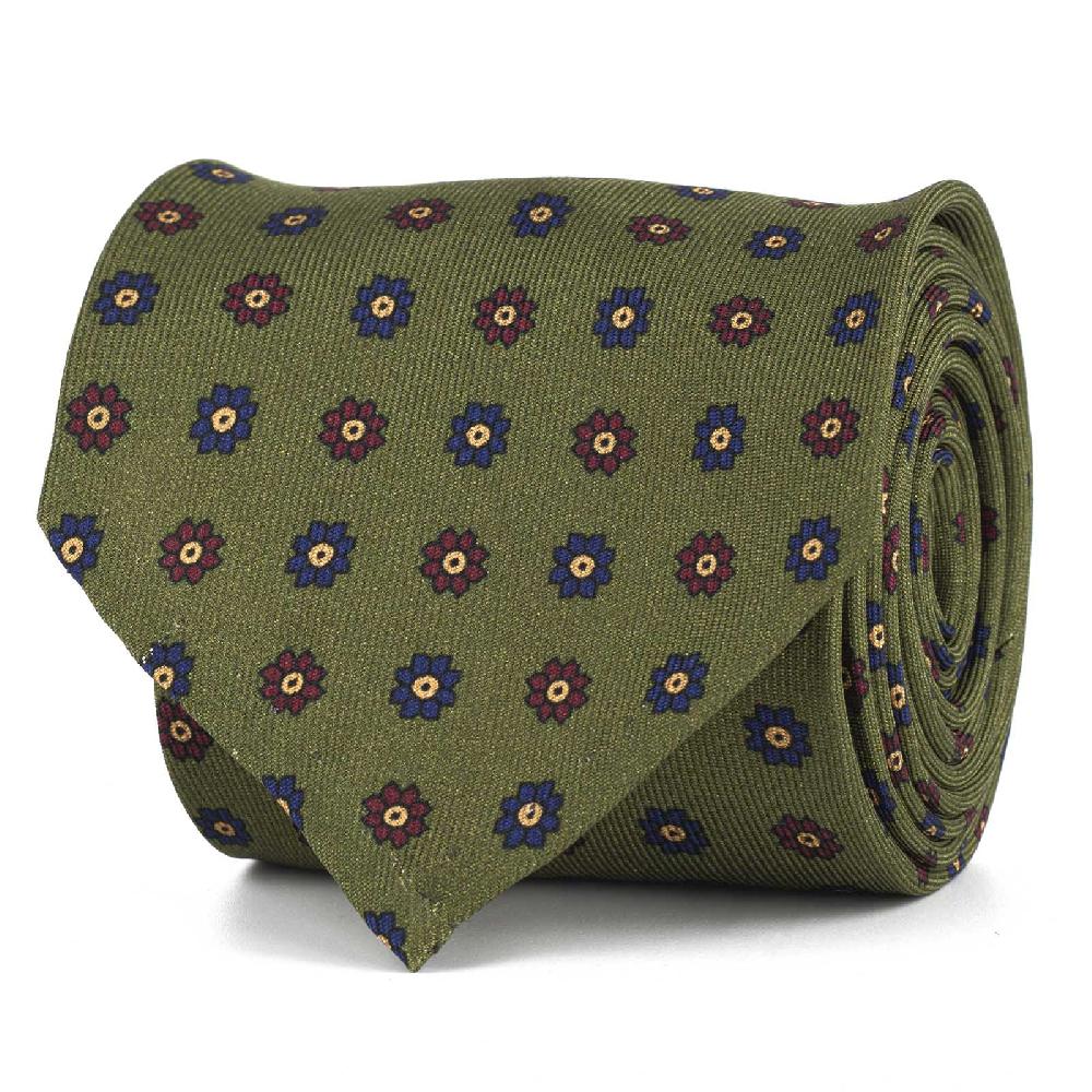 Rubinacci Cravatta in twill di seta verde con stampa floreale