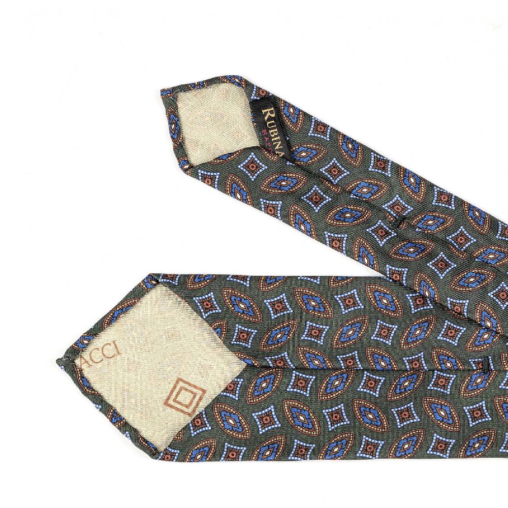 Rubinacci Cravatta In Twill Di Seta Verde Con Stampa Geometrica