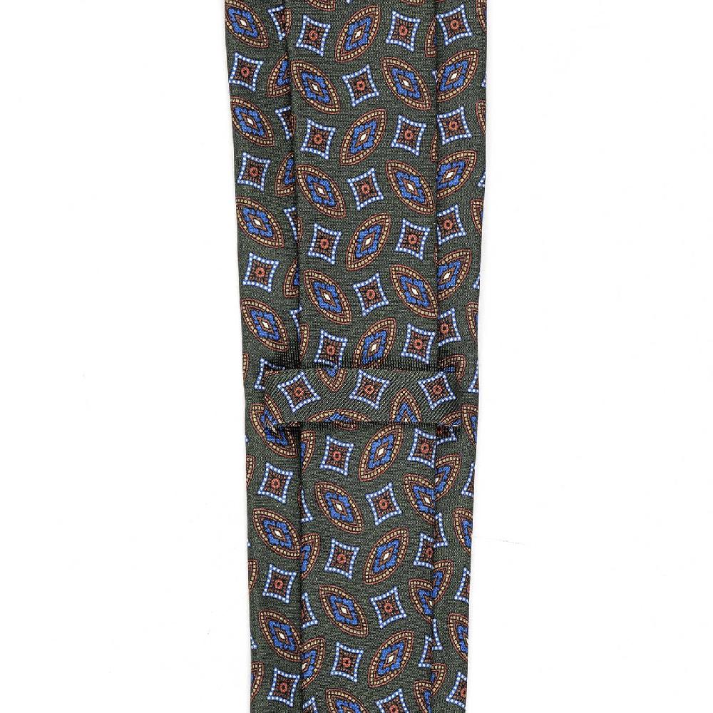 Rubinacci Cravatta In Twill Di Seta Verde Con Stampa Geometrica