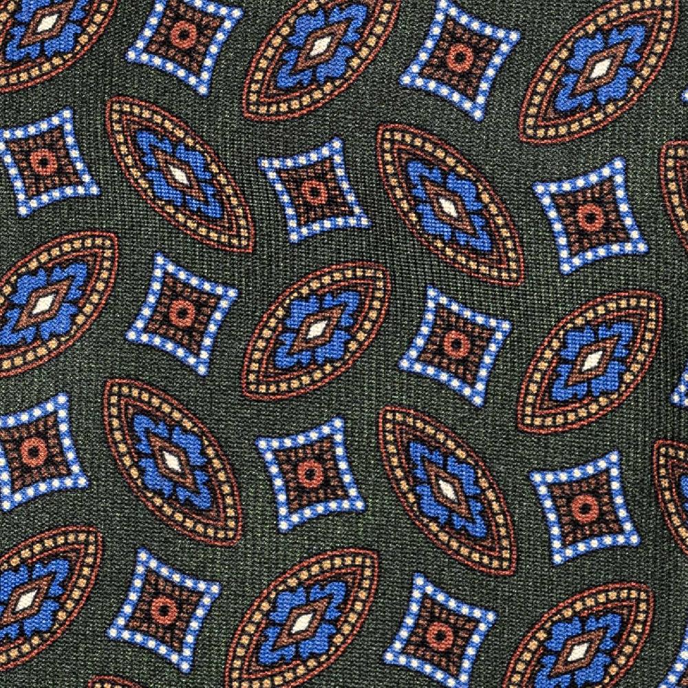 Rubinacci Cravatta In Twill Di Seta Verde Con Stampa Geometrica