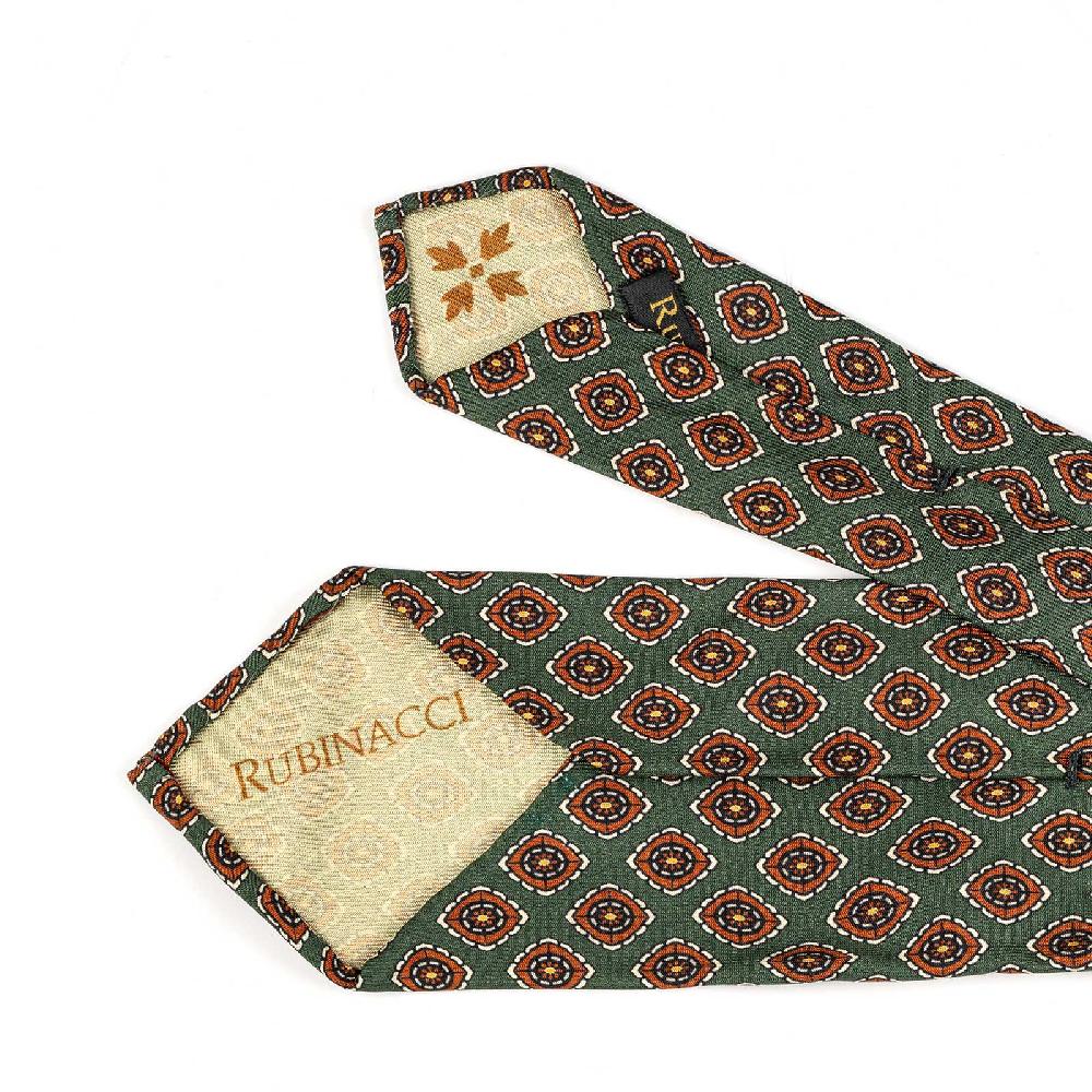 Rubinacci Cravatta In Twill Di Seta Verde Con Stampa Geometrica