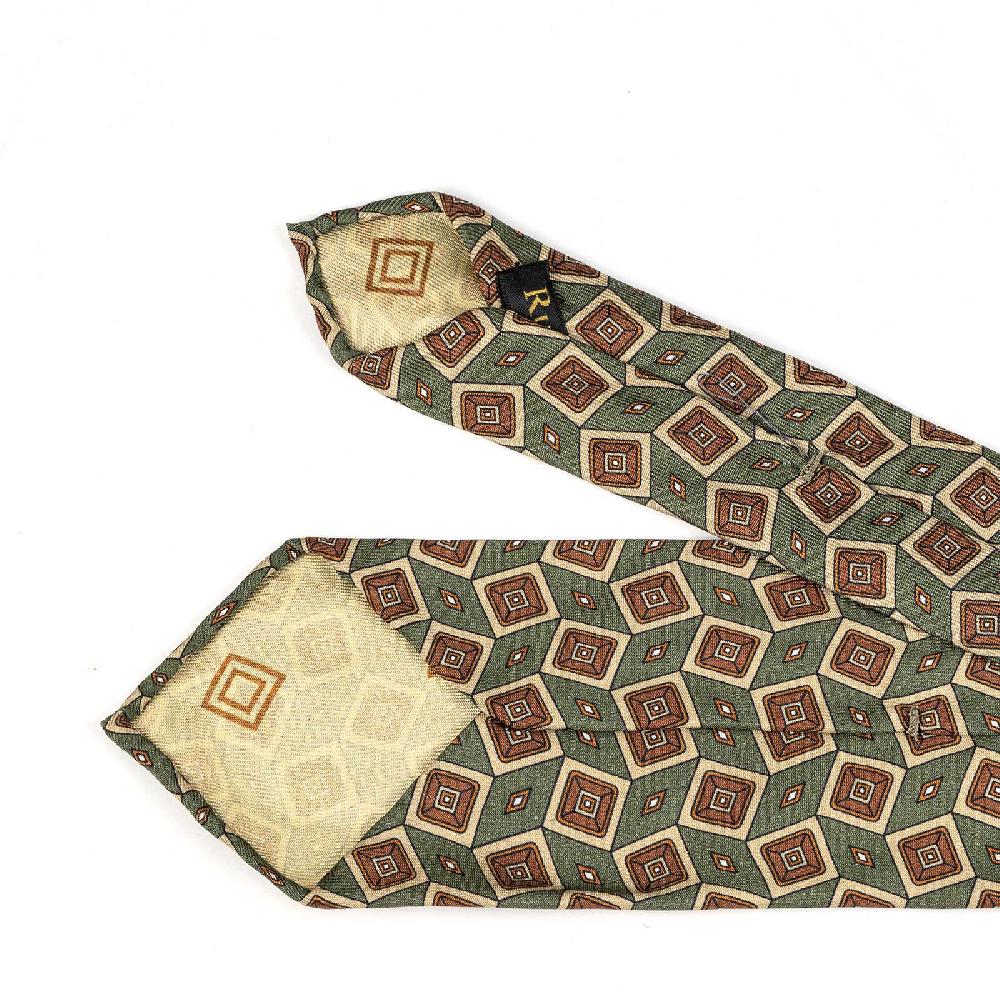 Rubinacci Cravatta In Twill Di Seta Verde Con Stampa Geometrica