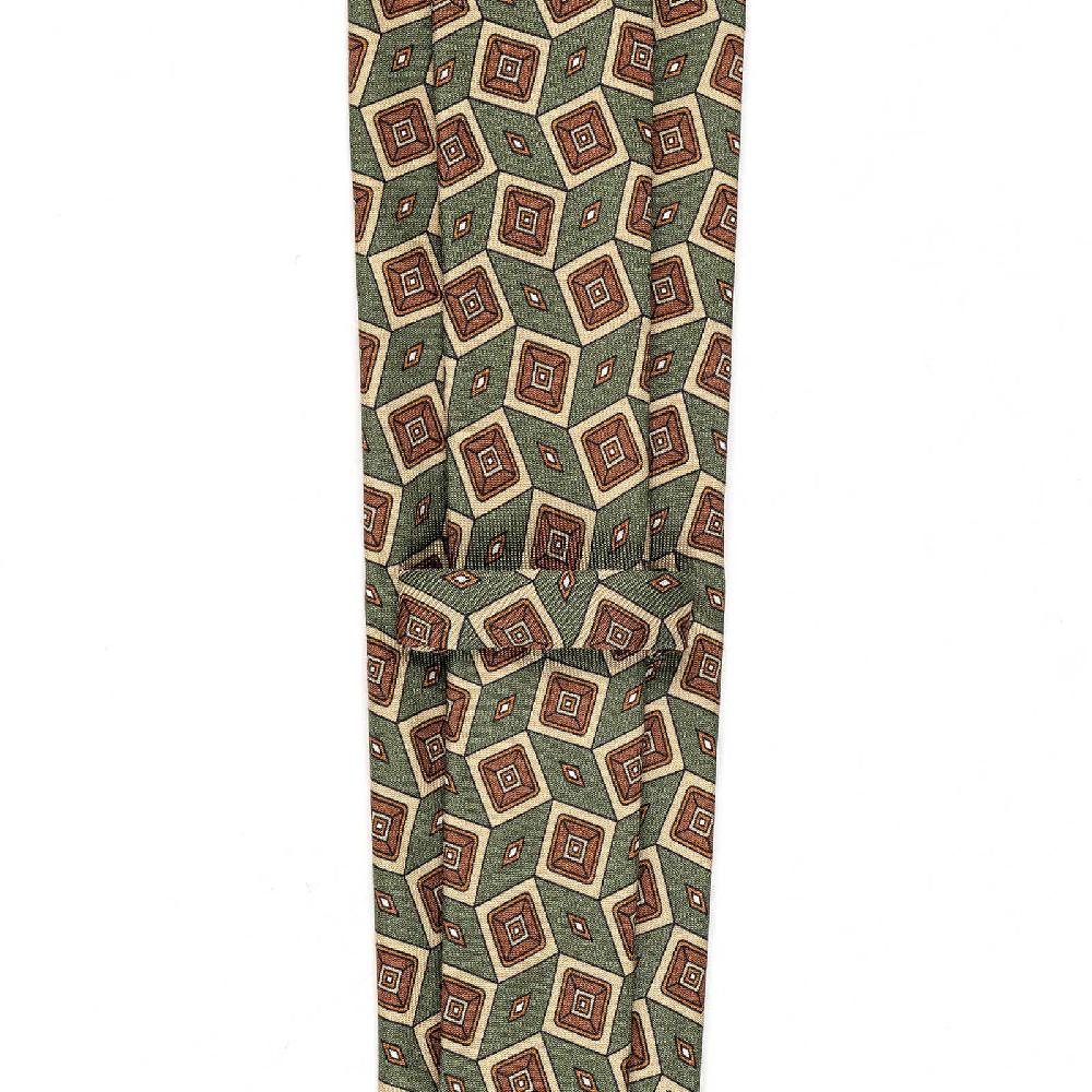 Rubinacci Cravatta In Twill Di Seta Verde Con Stampa Geometrica
