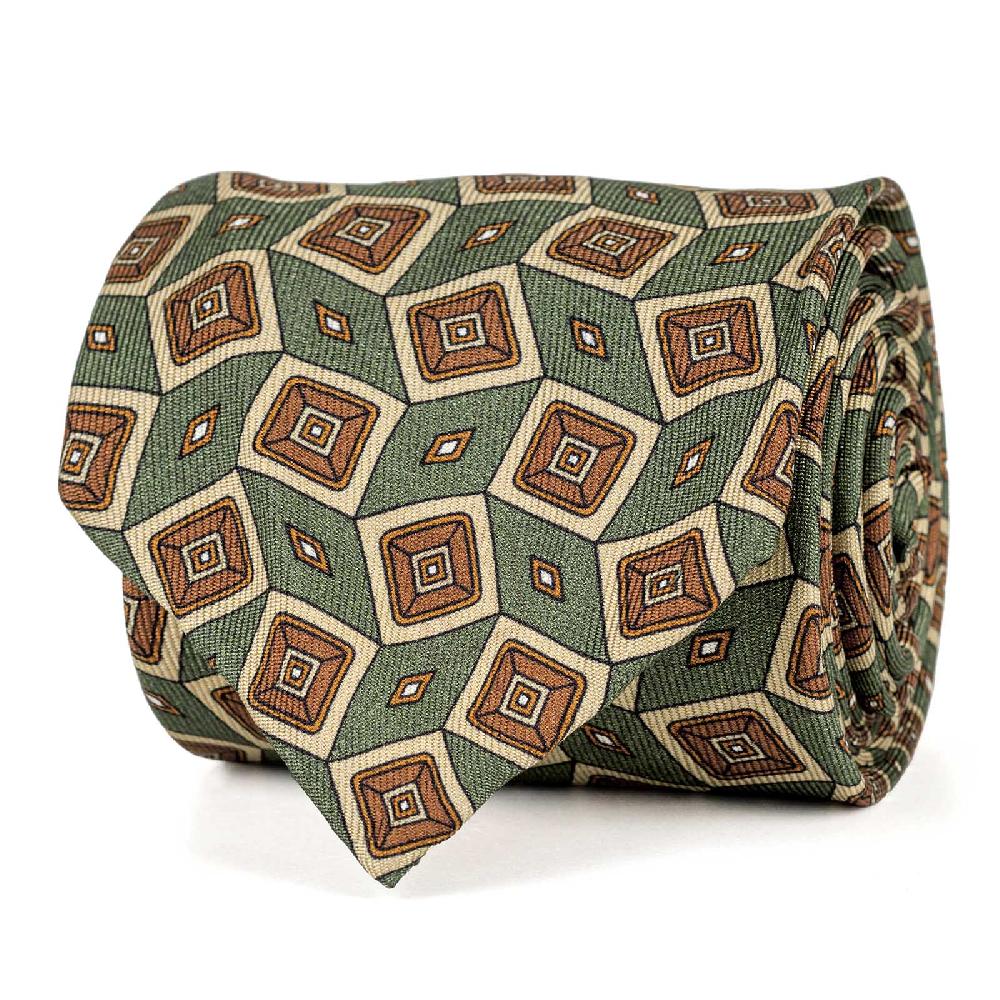 Rubinacci Cravatta in twill di seta verde con stampa geometrica