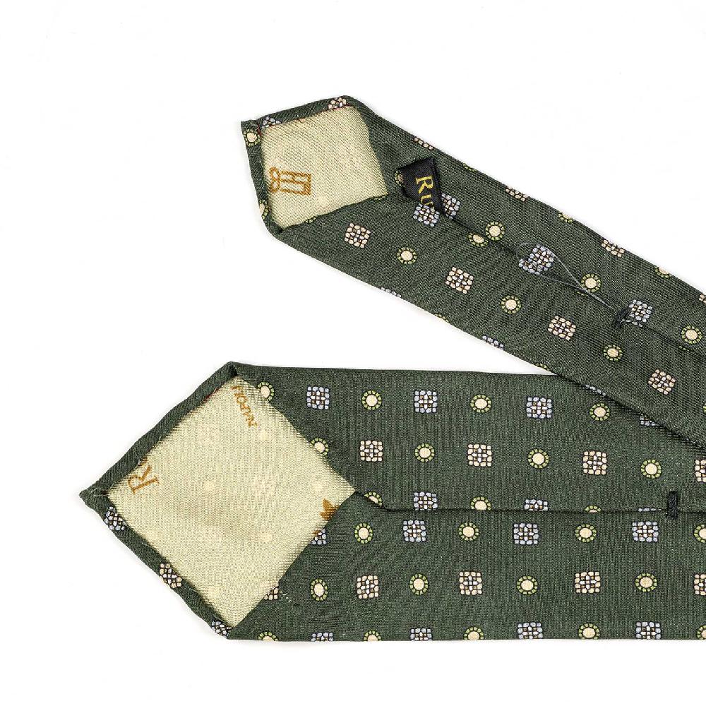 Rubinacci Cravatta In Twill Di Seta Verde Con Stampa Geometrica