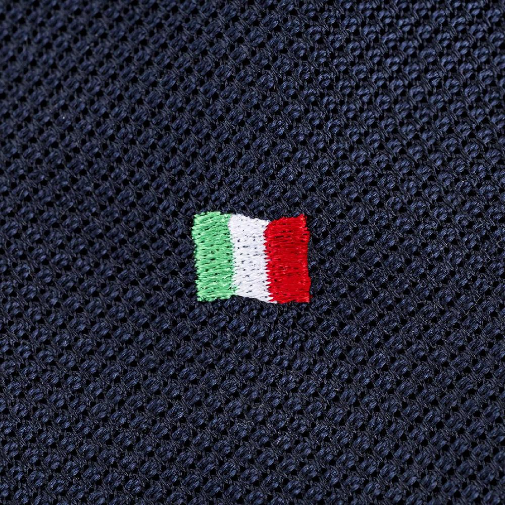 Rubinacci Cravatta Limited Edition In Garza Di Seta Blu Con Bandiera Italia