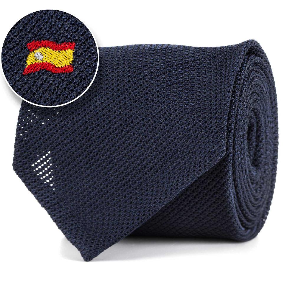 Rubinacci Cravatta Limited Edition in garza di seta blu con bandiera Spagna