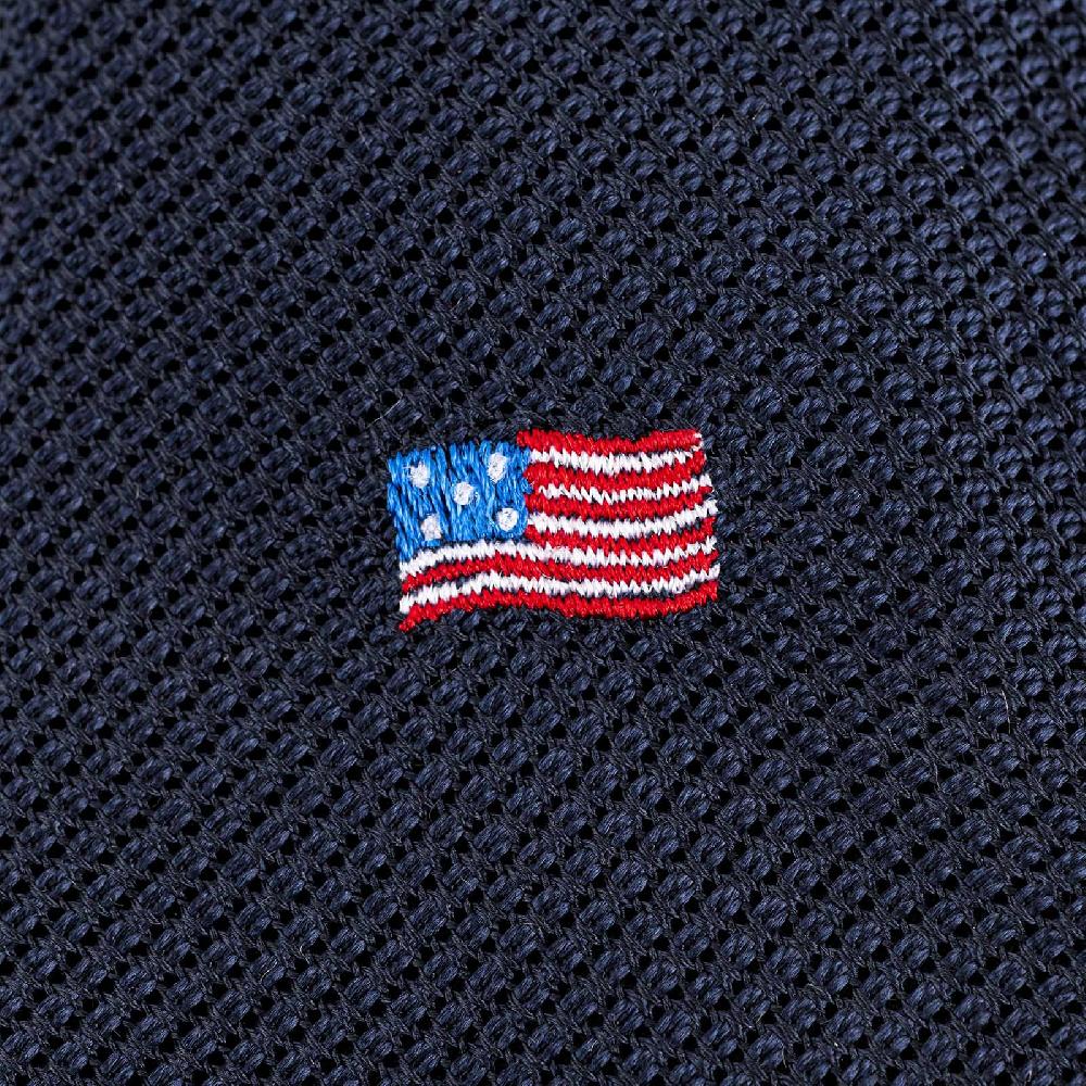 Rubinacci Cravatta Limited Edition In Garza Di Seta Blu Con Bandiera Usa