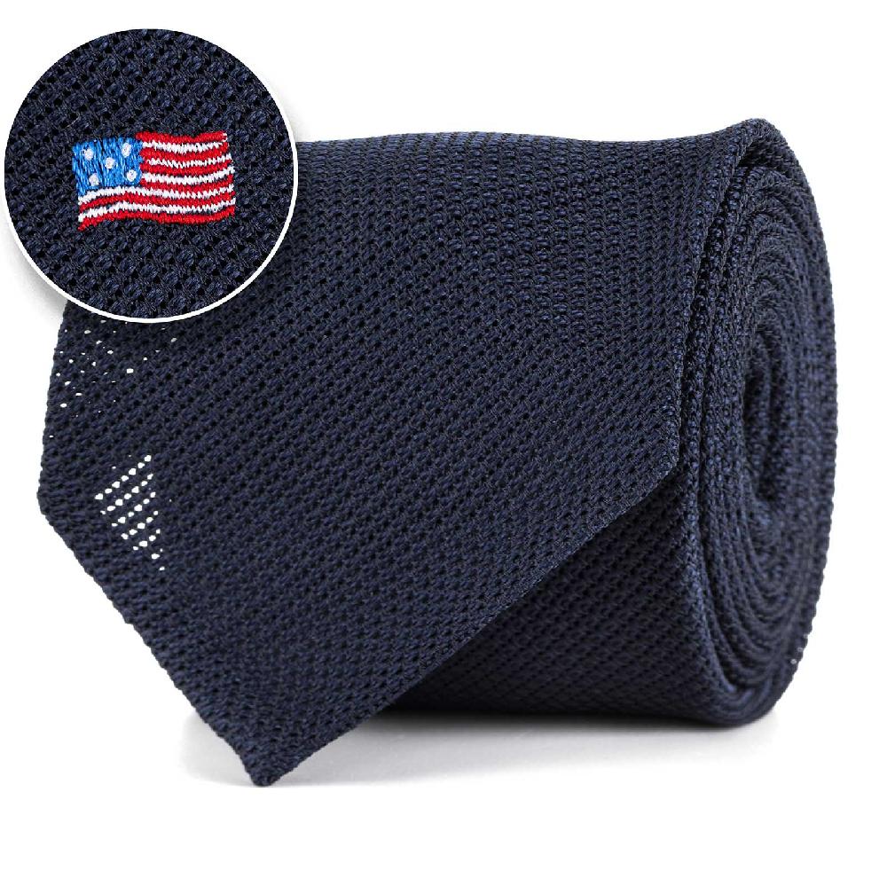 Rubinacci Cravatta Limited Edition in garza di seta blu con bandiera Usa