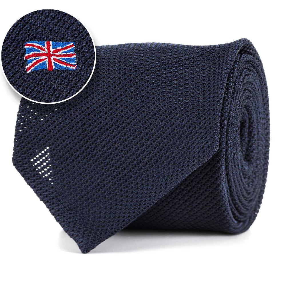 Rubinacci Cravatta Limited Edition in garza di seta blu con bandiera Uk
