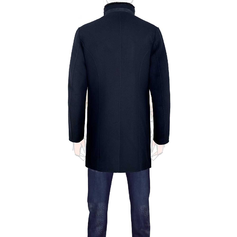 Rubinacci Giaccone Lana E Cashmere Blu Con Pelliccia