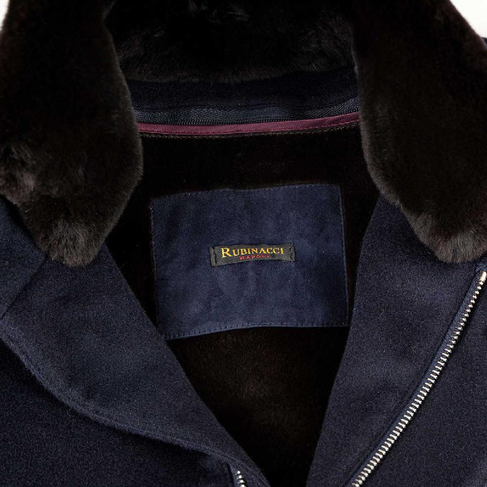 Rubinacci Giaccone Lana E Cashmere Blu Con Pelliccia