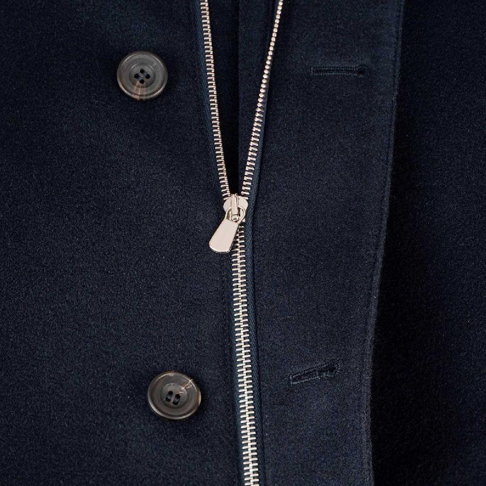 Rubinacci Giaccone Lana E Cashmere Blu Con Pelliccia