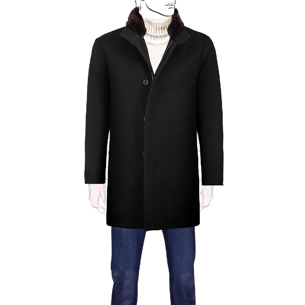 Rubinacci Giaccone lana e cashmere con pelliccia nero