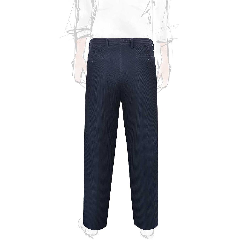 Rubinacci Pantalone 2 Pinces In Velluto A Coste Blu Notte