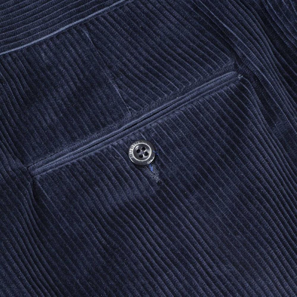 Rubinacci Pantalone 2 Pinces In Velluto A Coste Blu Notte