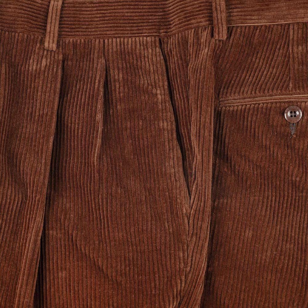 Rubinacci Pantalone 2 Pinces In Velluto A Coste Marrone